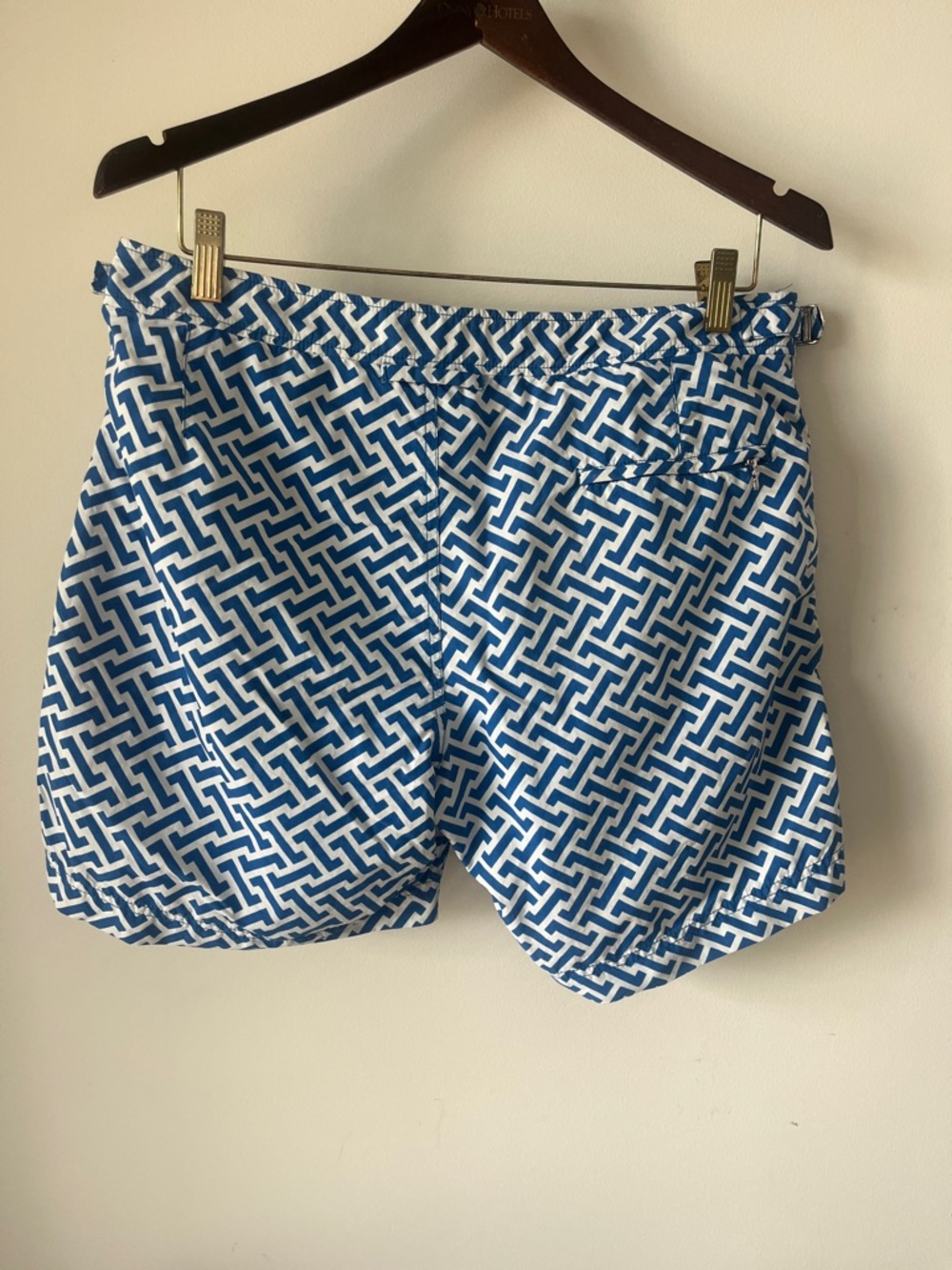 Orlebar Brown Bulldog Swim Shorts Blue White Geometric Print Size 34 - Picture 8 of 16